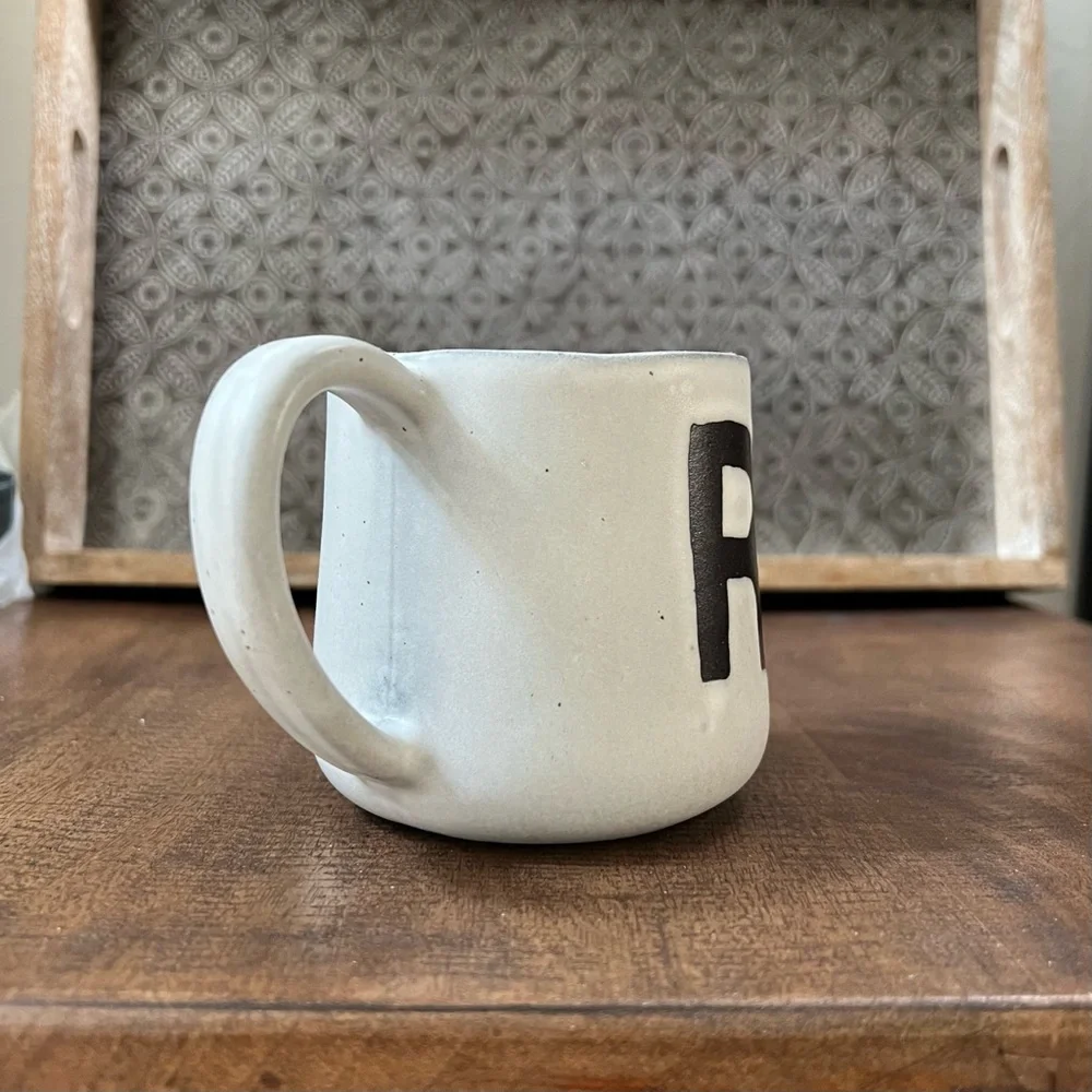 Crate & Barrel Mug Monogram R Artisan Handcrafted Stoneware Portugal
